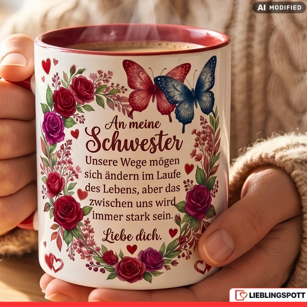 Schwester Tasse Spruch Wege Geschenk Danke Geburtstag Rot Kaffeetasse 330ml