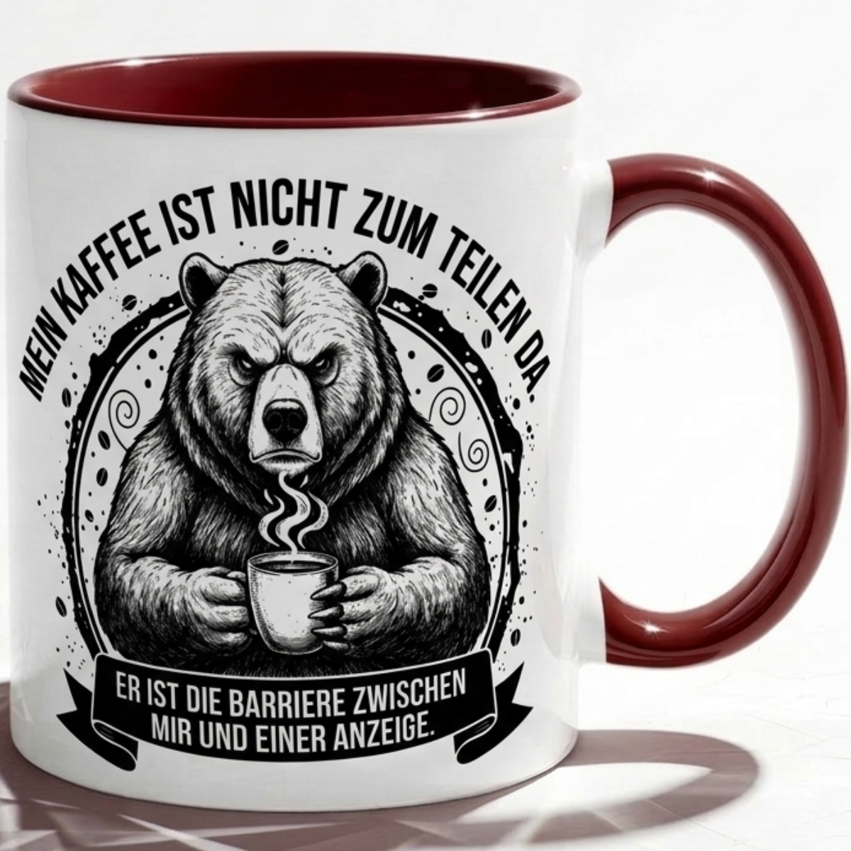 Tasse Spruch Mein Kaffee ist nicht zum Teilen da Barriere Anzeige – Witzige Kaffeetasse Büro Arbeit Job Humor Morgenmuffel – Geschenk Kollegen – Keramik Becher 330ml