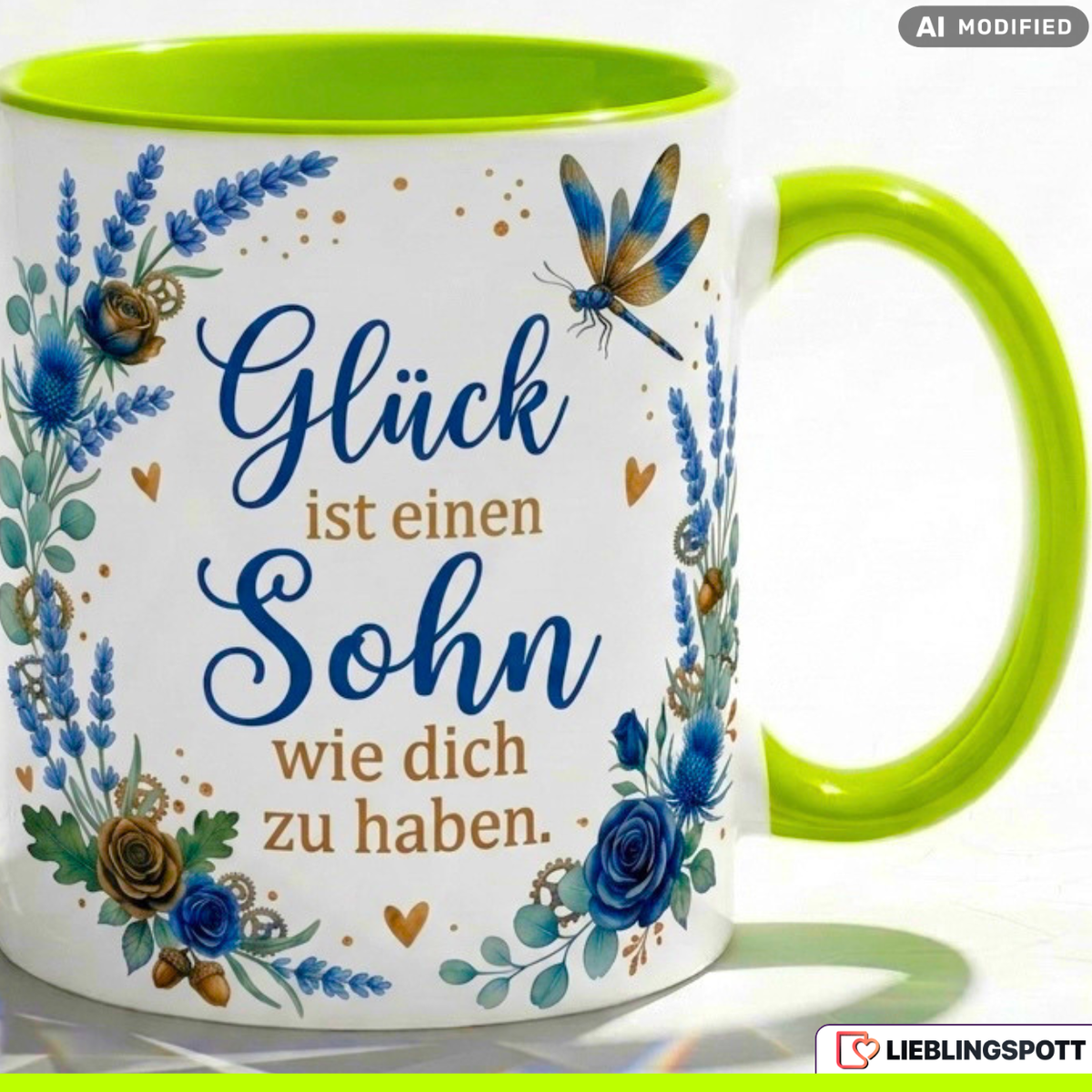 Sohn Tasse Spruch Glück Geschenk Geburtstag Blau Kaffeetasse 330ml