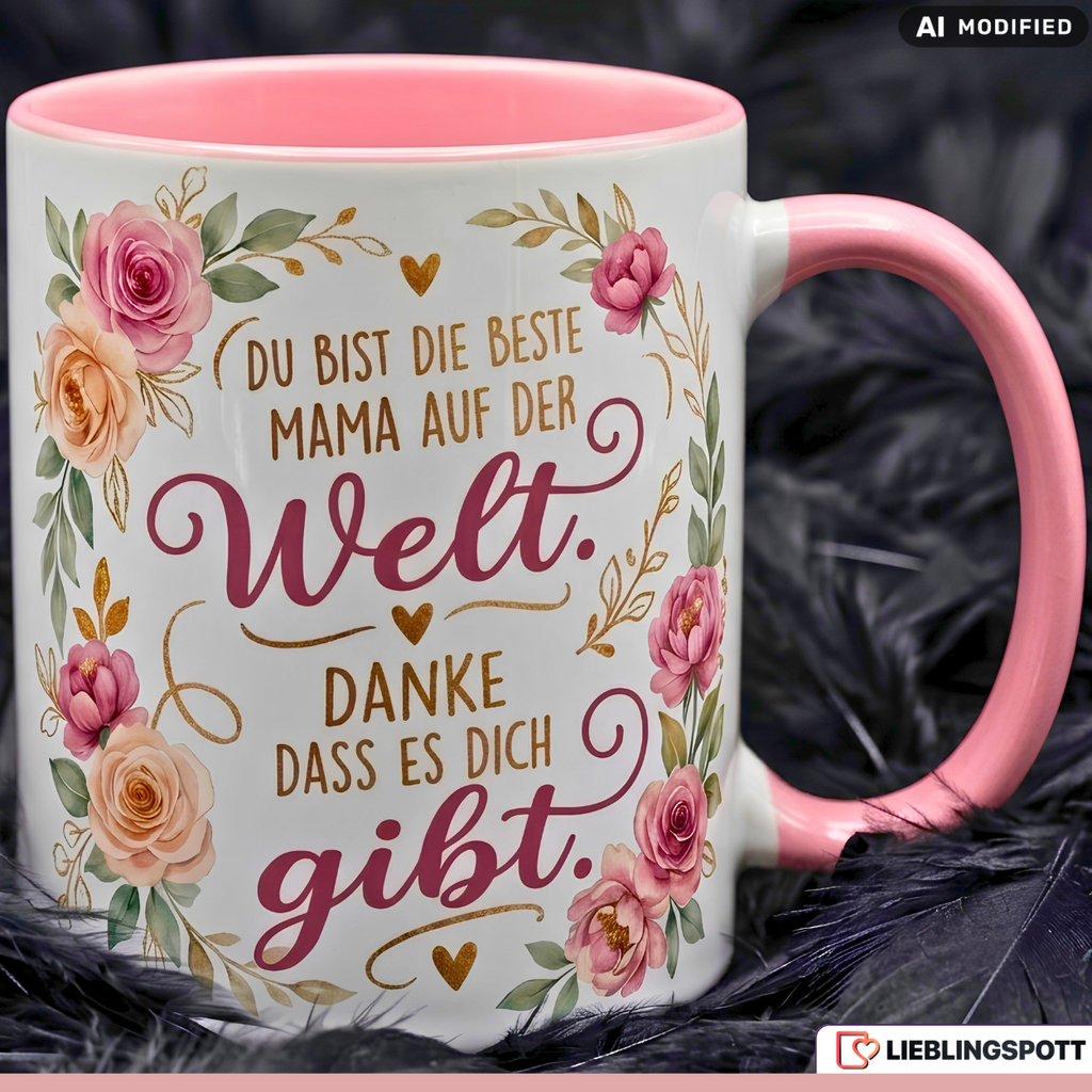 Mama Tasse Spruch Beste Welt Geschenk Danke Muttertag Rosa Becher 330ml