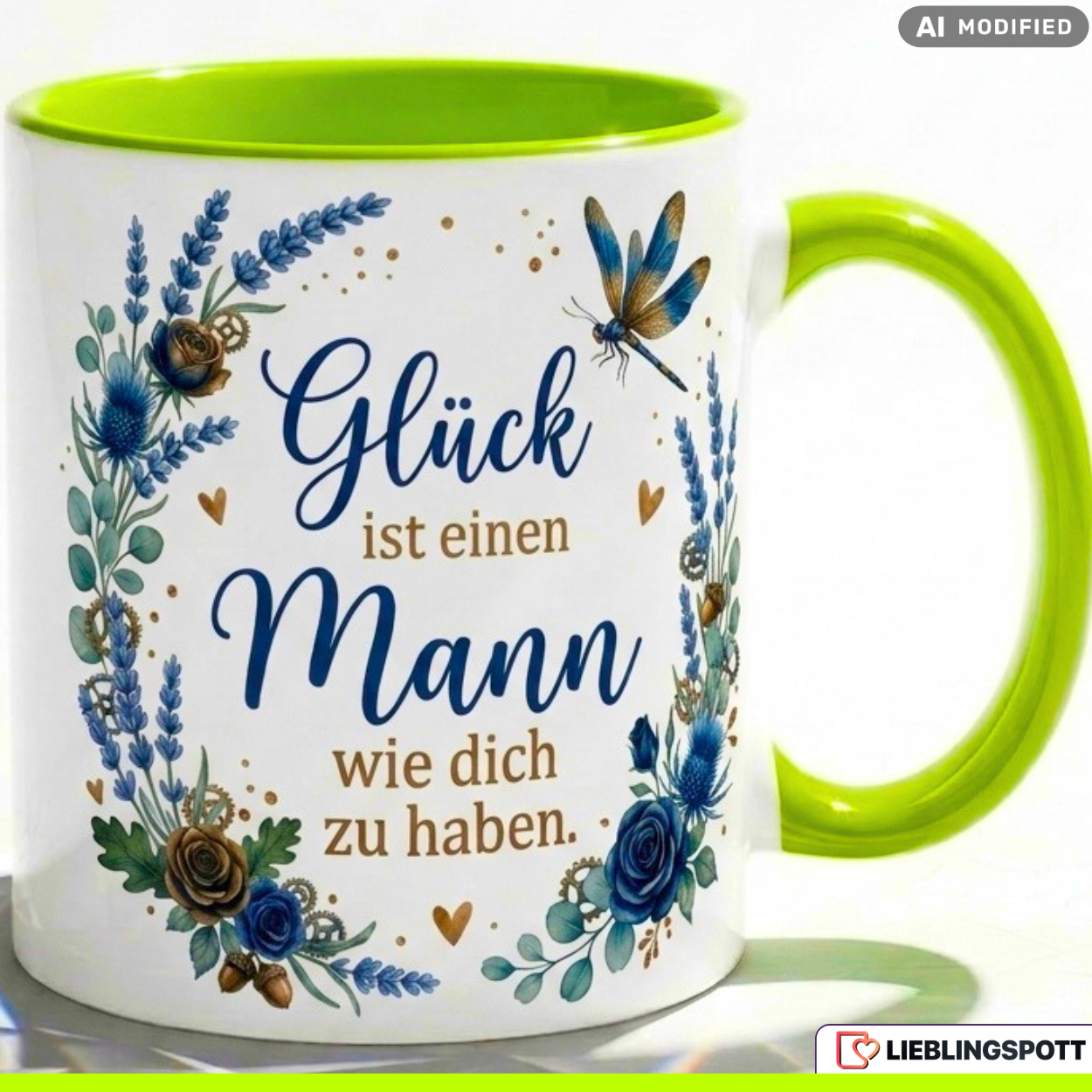 Mann Tasse Spruch Glück Geschenk Jahrestag Geburtstag Blau Becher 330ml