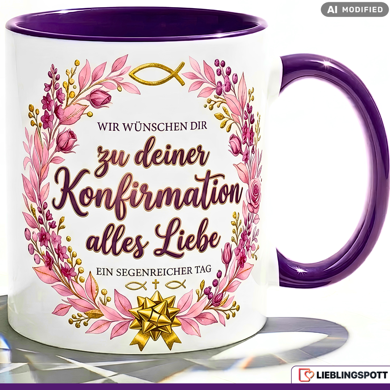 Konfirmation Tasse Spruch Geschenk alles Liebe Rosa Becher 330ml
