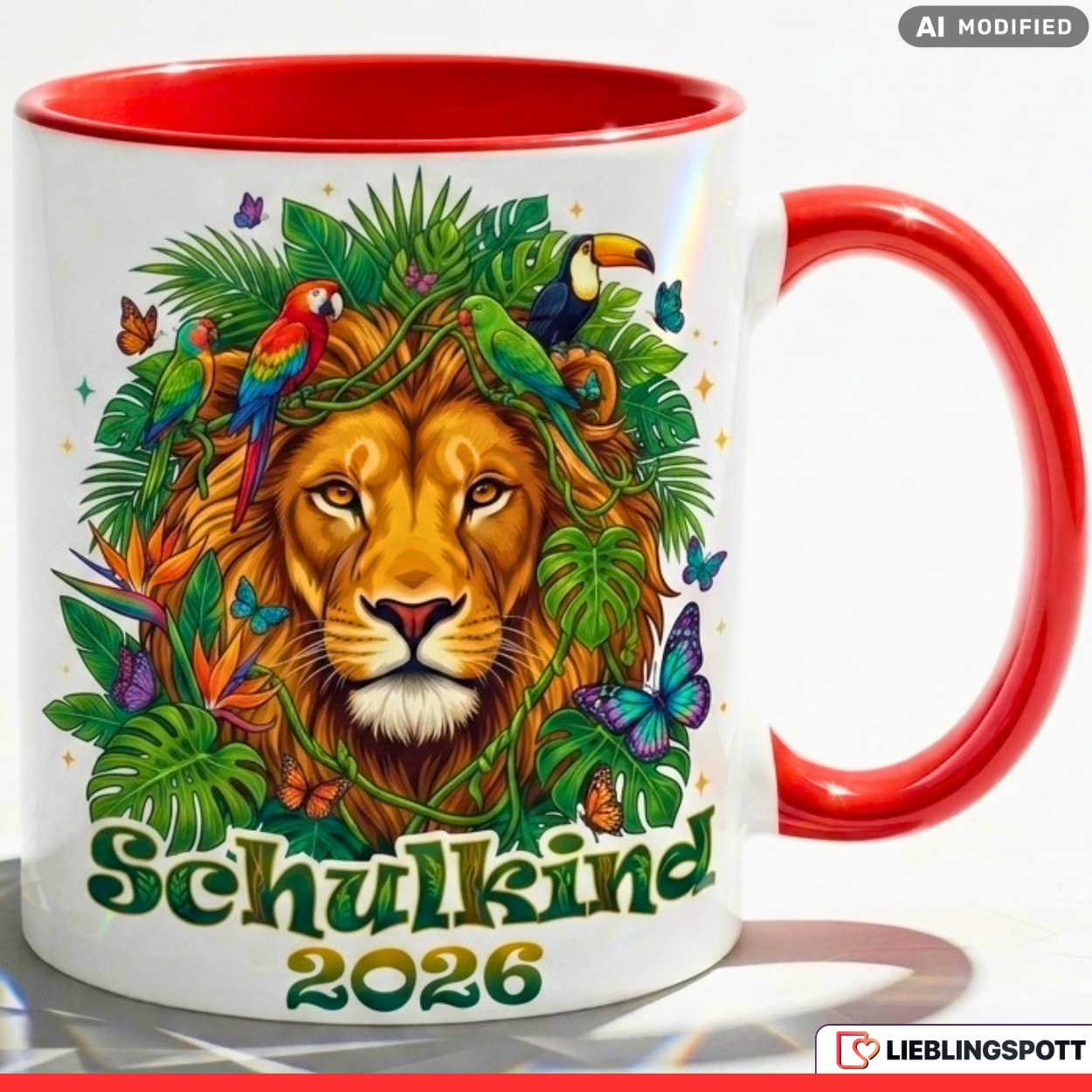 Schoolchild Mug Lion Gift First Day of School 2026 Jungle Red Cup 330ml