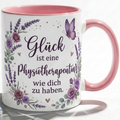 Physiotherapeutin Tasse Spruch Glück ist eine Physiotherapeutin wie dich zu haben – Geschenk Praxis Geburtstag Danke Abschied – Kaffeetasse Lavendel Blumen – Keramik Becher Weiß Lila 330ml