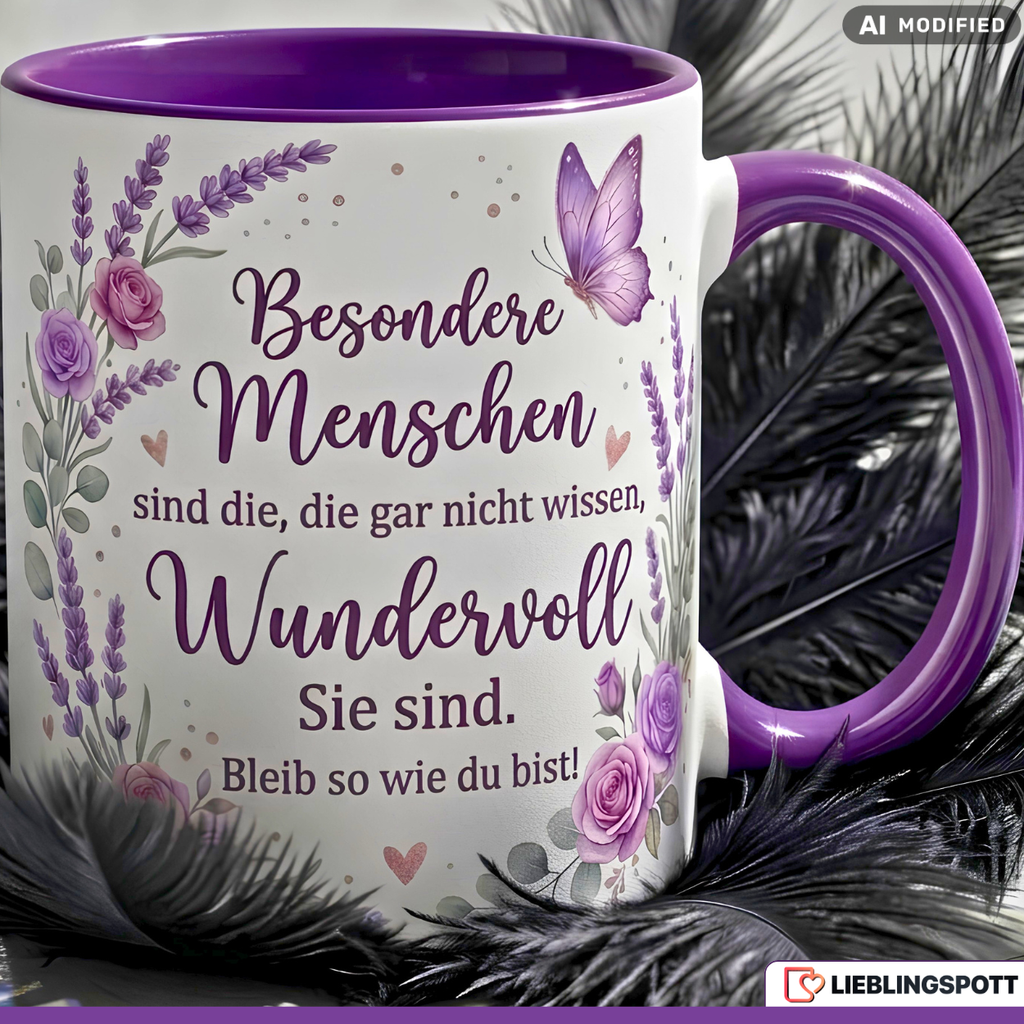 Besondere Menschen Tasse Spruch Wundervoll Geschenk Lila Becher 330ml