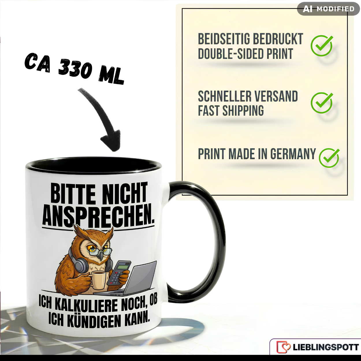 Eule Tasse Spruch Büro Arbeit Geschenk Kollege Roter Becher 330ml