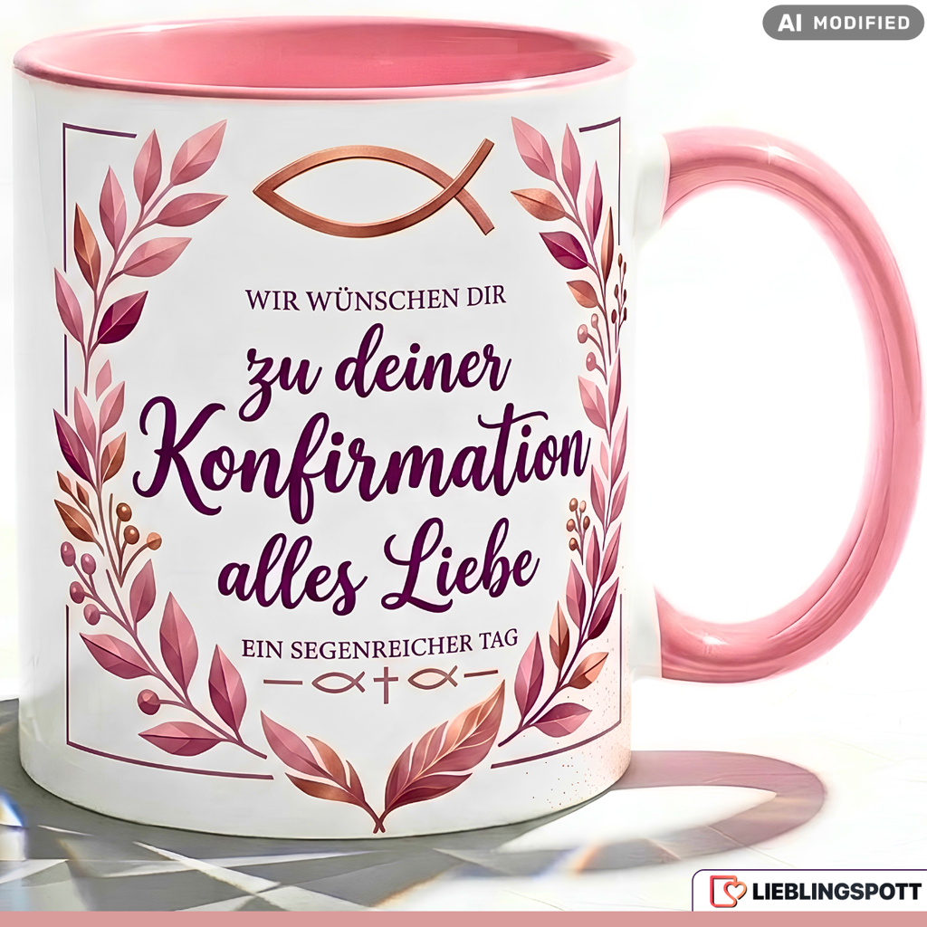 Konfirmation Tasse Spruch Geschenk alles Liebe Lila Becher 330ml