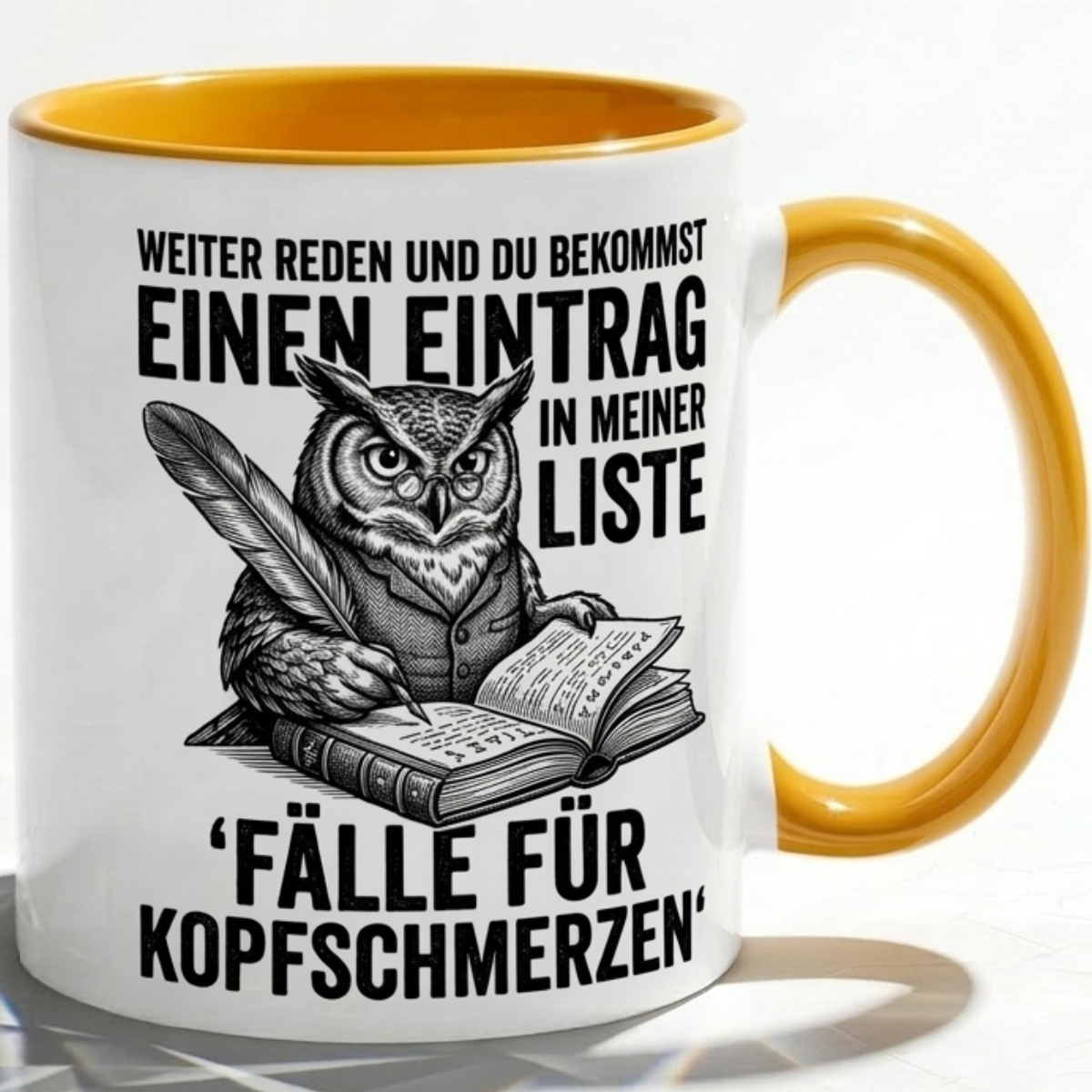 Lehrer Tasse Spruch Weiter reden und du bekommst einen Eintrag in meiner Liste – Lustiges Geschenk Kollegen Büro Humor Eule – Kaffeetasse Sarkasmus – Keramik Becher Weiß Rot Dunkelrot 330ml