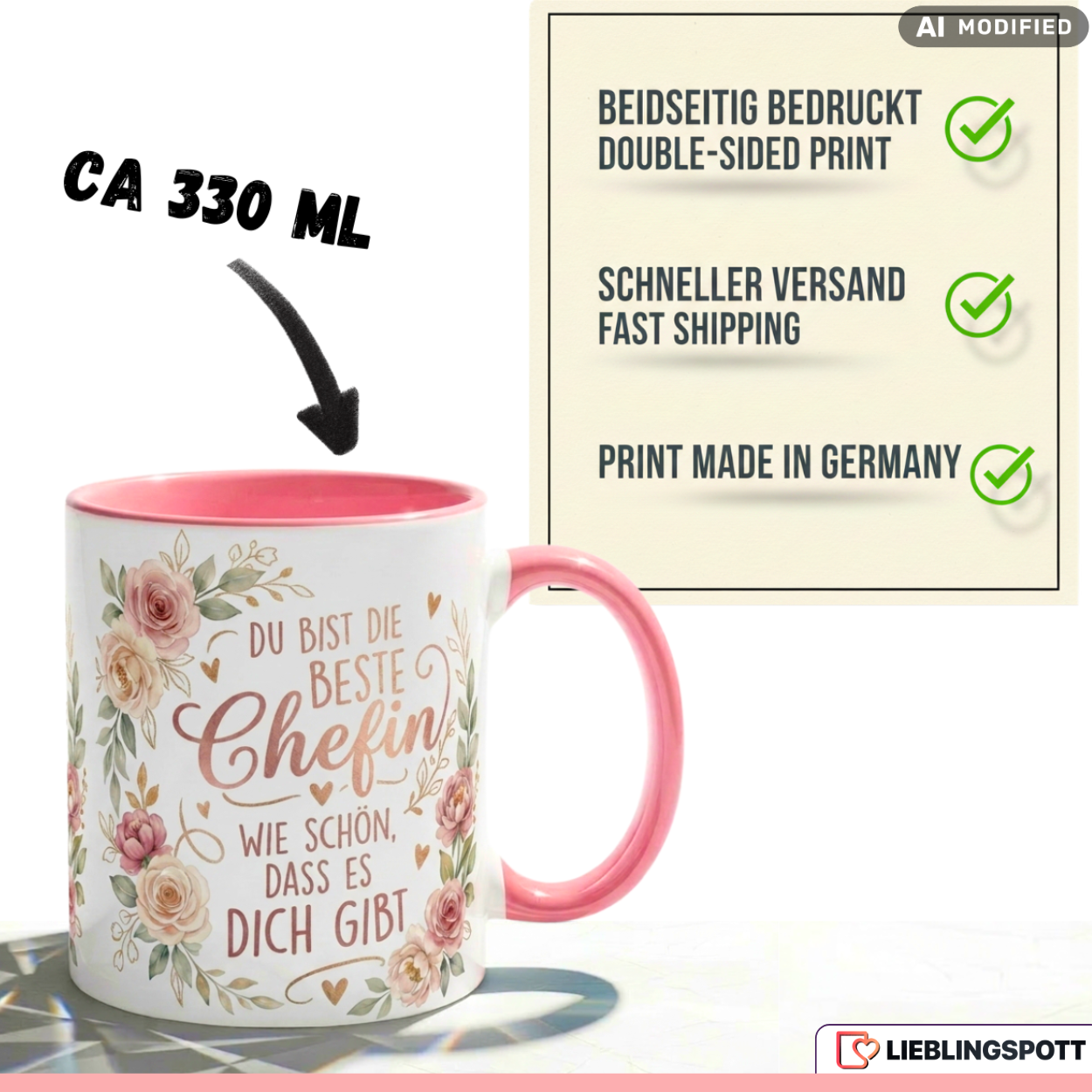 Chefin Tasse Spruch Beste Geschenk Danke Geburtstag Rosa Becher 330ml