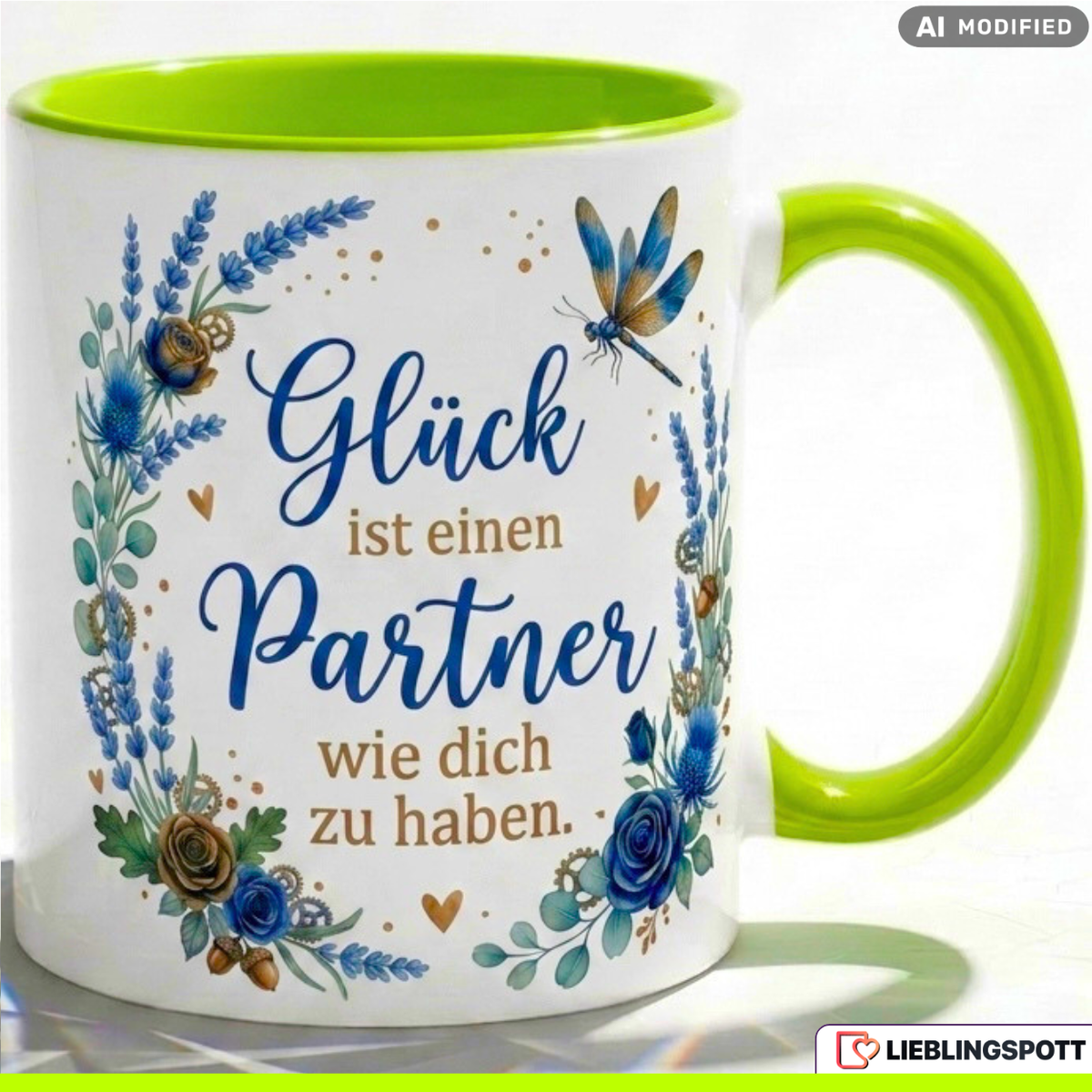 Partner Mug Quote Happiness Gift Anniversary Birthday Blue Cup 330ml