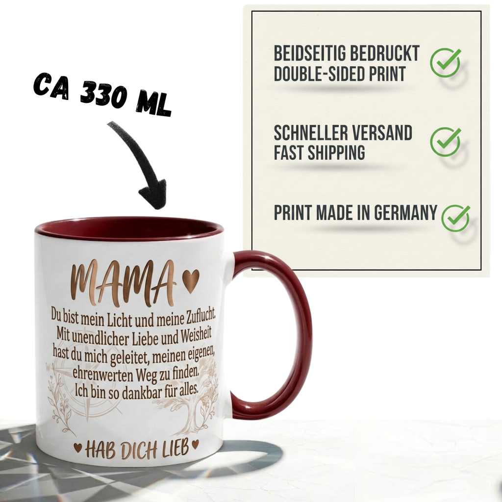 Mama Tasse Spruch Du bist mein Licht und meine Zuflucht Hab dich lieb – Geschenk für Mutter Muttertag Geburtstag Danke Weihnachten – Kaffeetasse – Keramik Becher 330ml