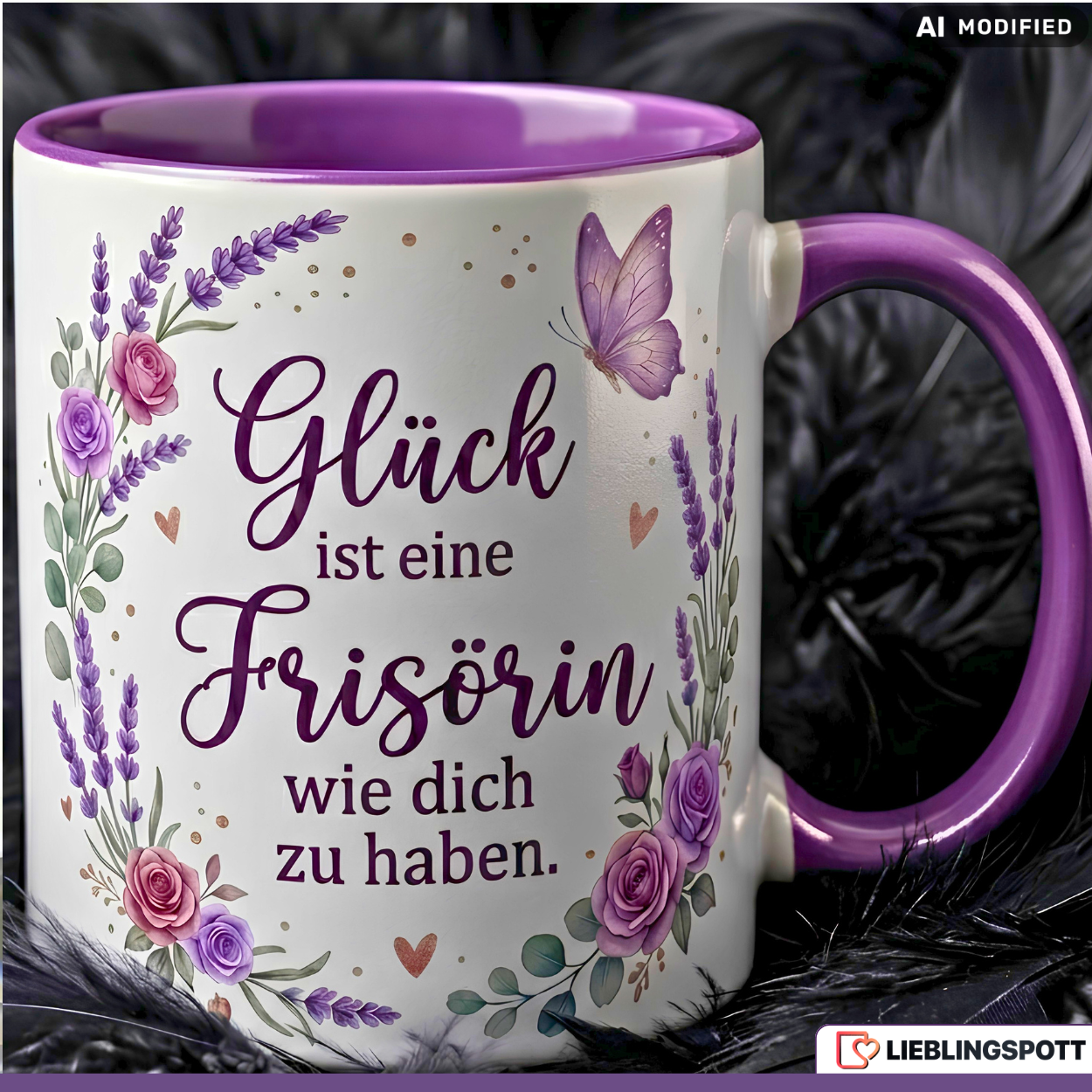 Frisörin Tasse Spruch Glück Geschenk Danke Geburtstag Lila Becher 330ml