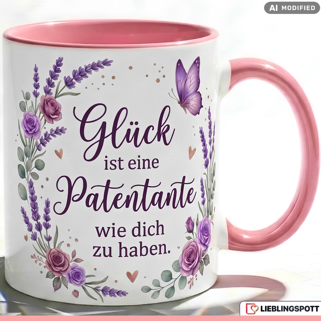 Patentante Tasse Spruch Glück Geschenk Danke Geburtstag Lila Becher 330ml