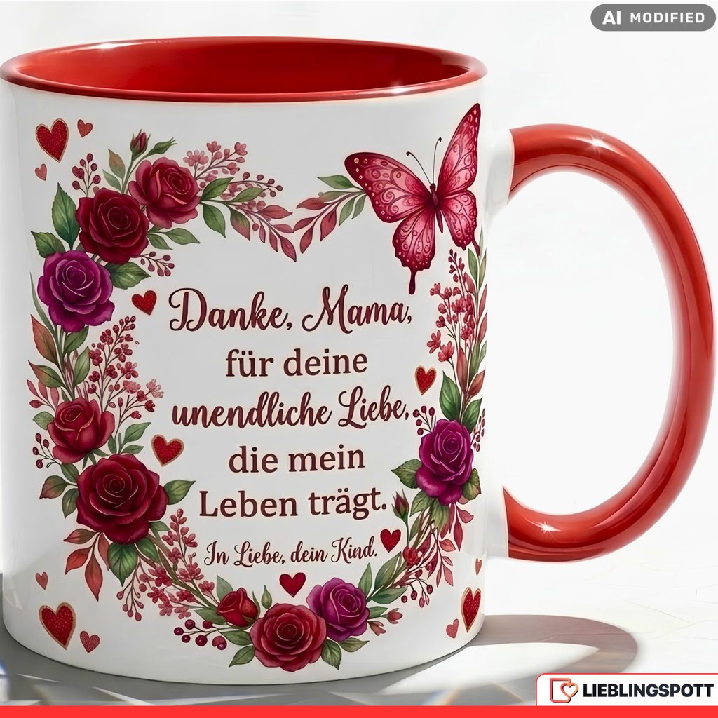 Mama Tasse Spruch Danke Geschenk Muttertag Geburtstag Rot Kaffeetasse 330ml