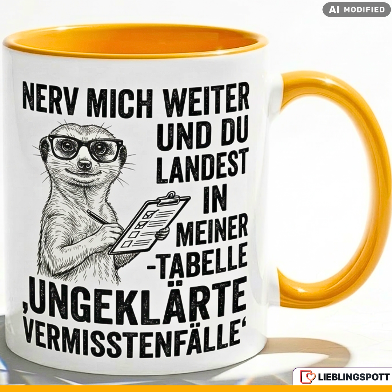 Erdmännchen Tasse Spruch Büro Geschenk Kollege Schwarzer Becher 330ml