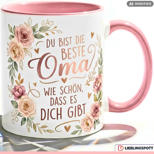 Beste Oma Tasse Spruch Geschenk Großmutter Rosa Becher 330ml