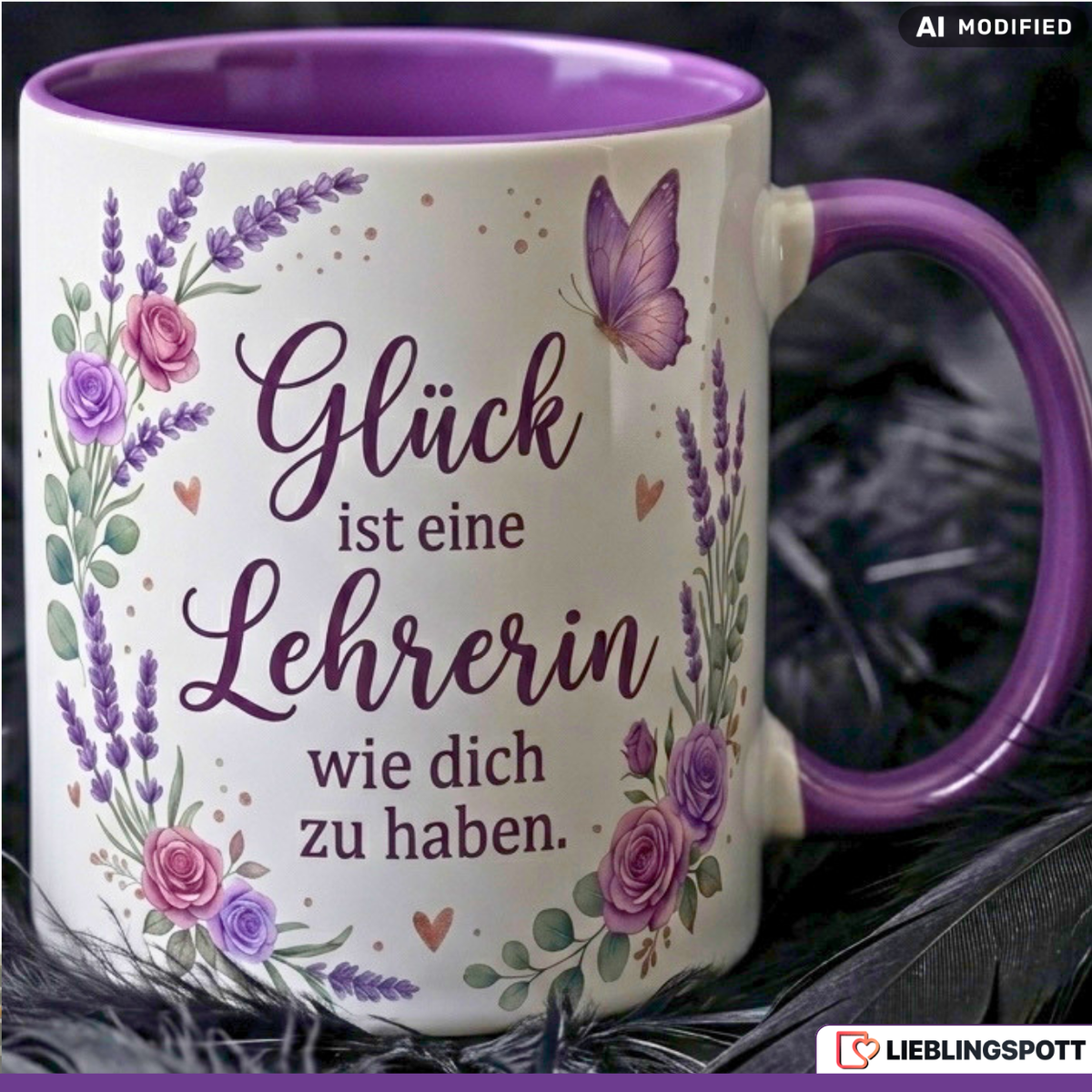 Lehrerin Tasse Spruch Dankeschön Geschenk Lila Becher 330ml