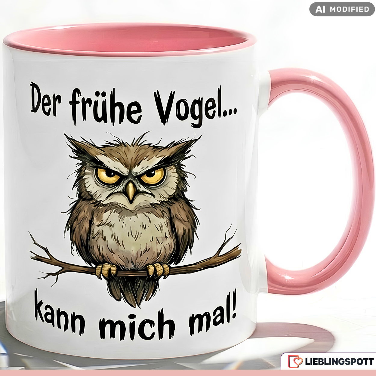 Owl Mug Saying Grumpy Morning Person Office Gift Red Cup 330ml