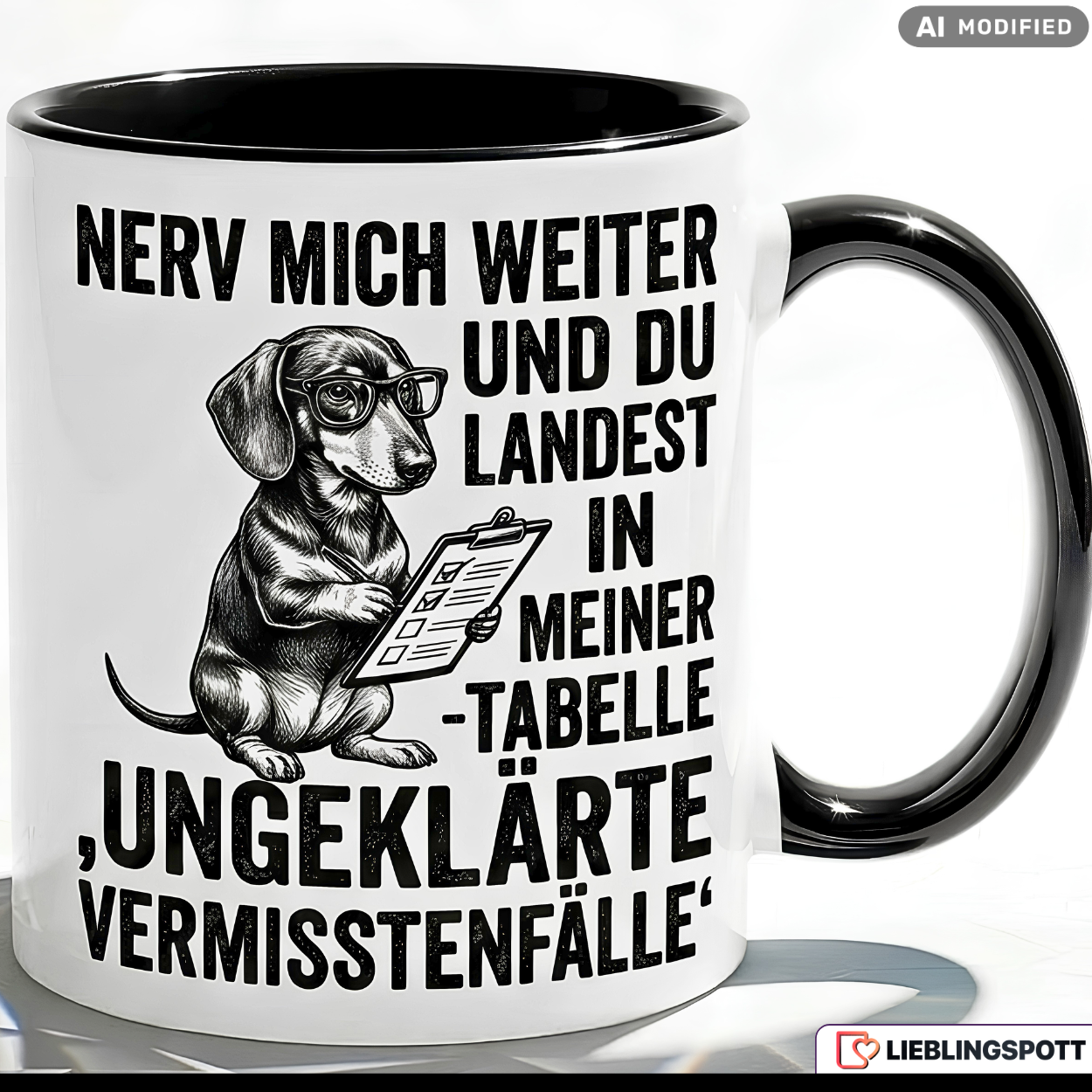 Dackel Tasse Spruch Büro Geschenk Kollege Schwarzer Becher 330ml