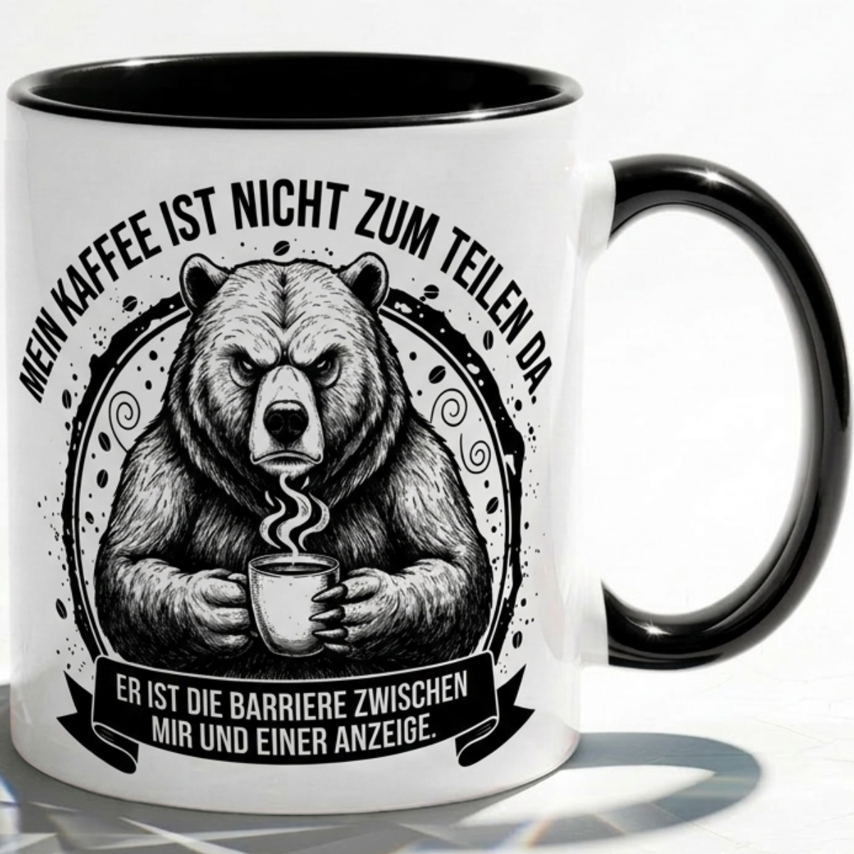 Tasse Spruch Mein Kaffee ist nicht zum Teilen da Barriere Anzeige – Witzige Kaffeetasse Büro Arbeit Job Humor Morgenmuffel – Geschenk Kollegen – Keramik Becher 330ml
