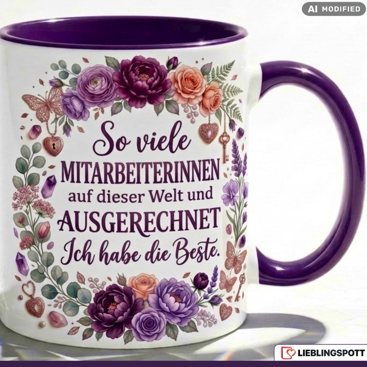 Mitarbeiterin Tasse Spruch Beste Geschenk Danke Abschied Lila Becher 330ml