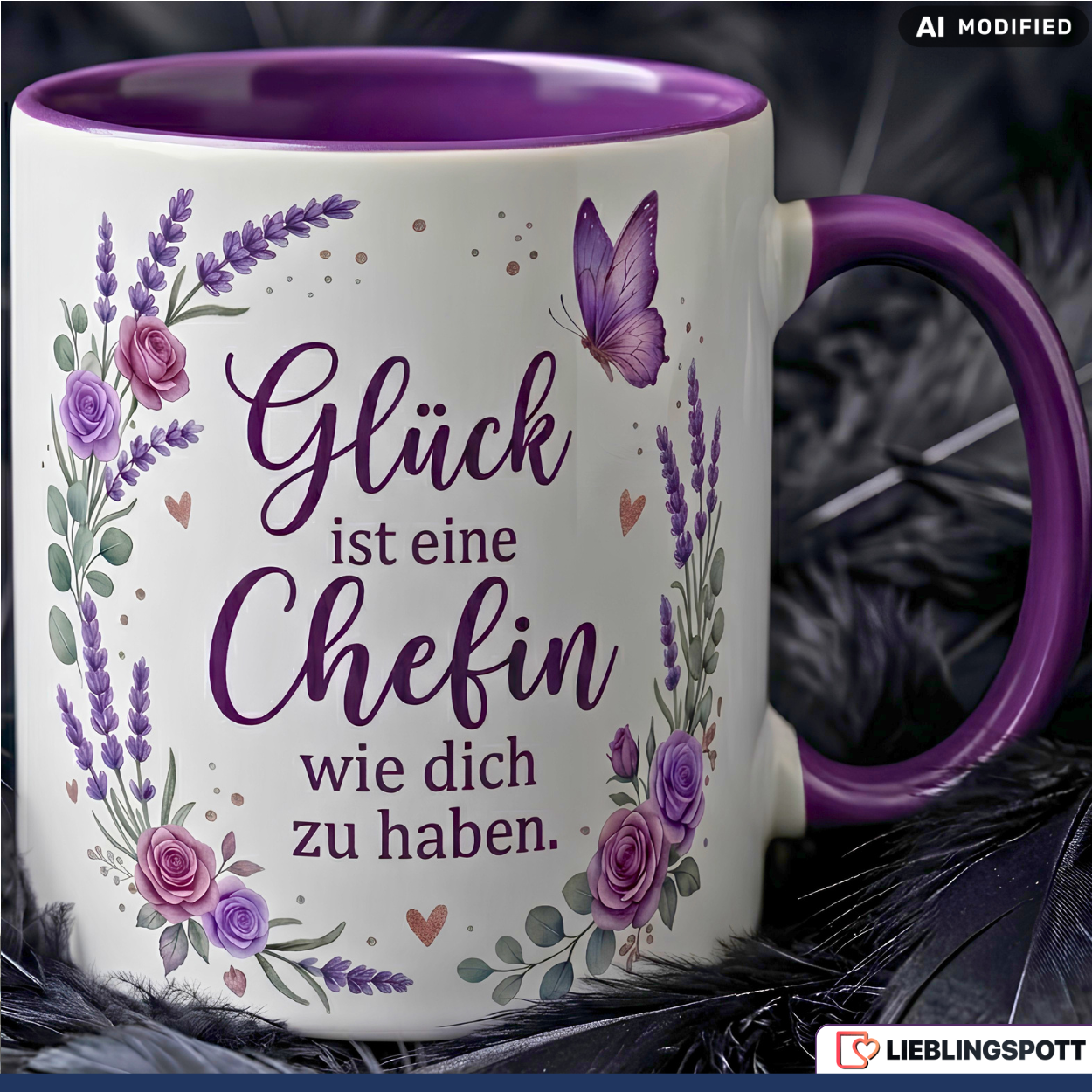 Chefin Tasse Spruch Glück Geschenk Danke Abschied Lila Becher 330ml