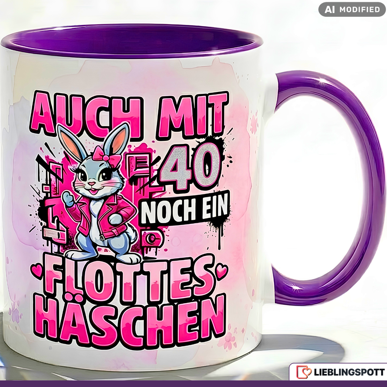 Lustige Tasse 40 Geburtstag Spruch Auch mit 40 noch ein flottes Häschen – Witziges Geschenk für Frauen Freundin Kollegin Mama Schwester – Kaffeetasse Hase – Keramik Becher 330ml
