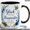 Hausmeister Tasse Spruch Glück Geschenk Danke Geburtstag Blau Becher 330ml