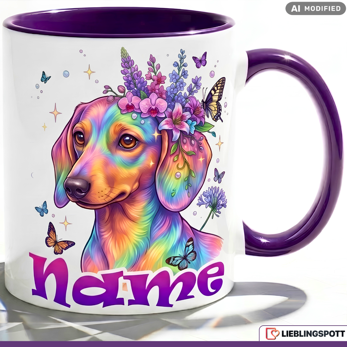 Dackel  Tasse Name personalisiert Geschenk Mädchen Rosa Becher 330ml