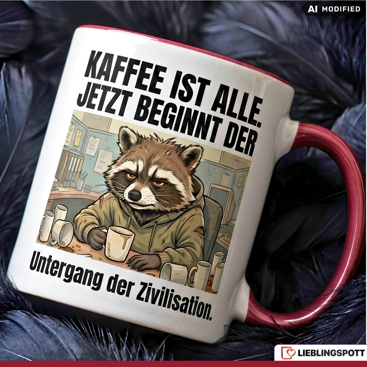 Waschbär Tasse Spruch Kaffee Büro Geschenk Kollege Schwarzer Becher 330ml