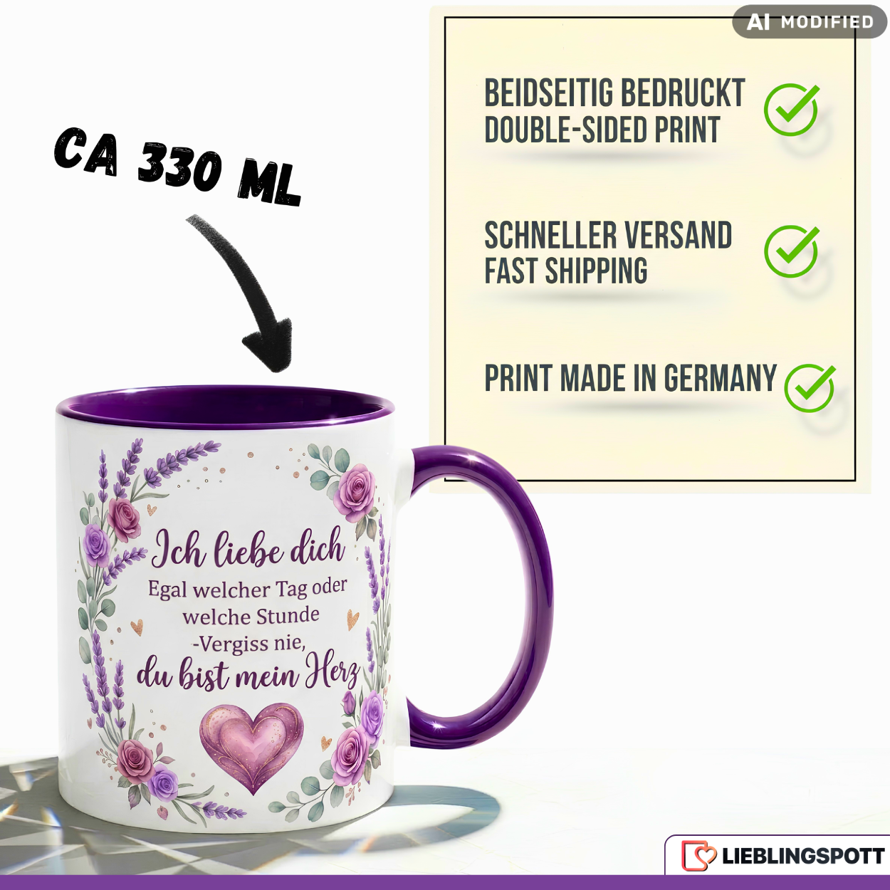 Liebe Tasse Ich liebe dich Spruch Geschenk Partner Rosa Becher 330ml