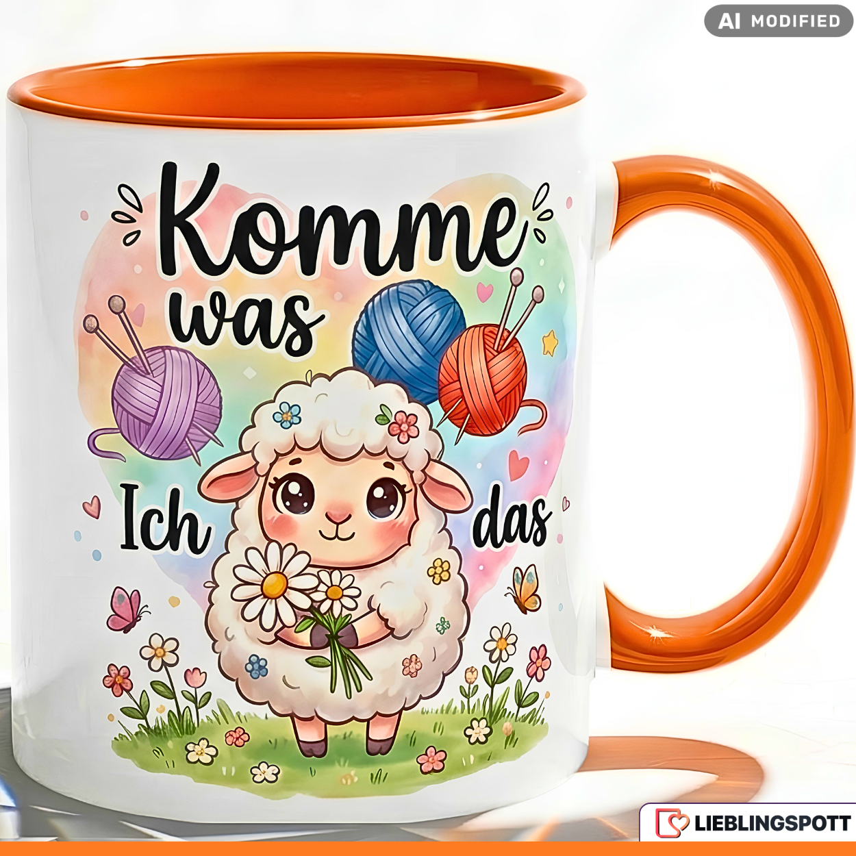 Sheep Mug Saying "Come What May" Gift Red Mug 330ml