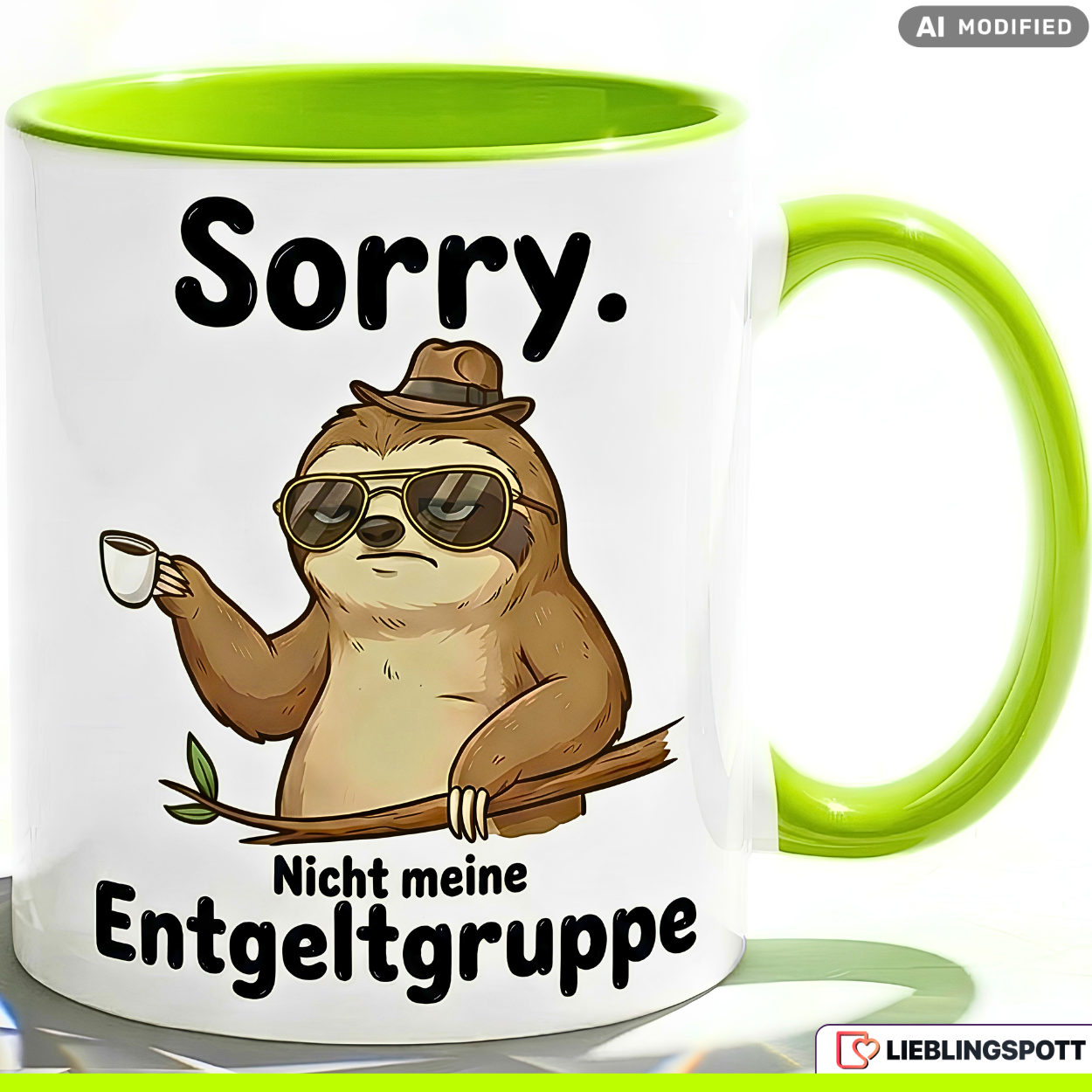 Lustige Faultier Tasse Spruch Sorry Nicht meine Entgeltgruppe – Witzige Kaffeetasse Büro Arbeit Job Humor – Geschenk Kollegen Chef Öffentlicher Dienst TVöD Beamte – Keramik Becher 330ml