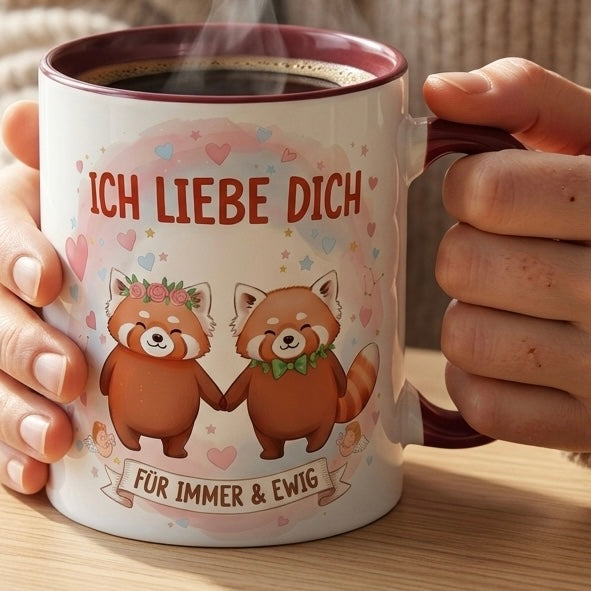 Lustige Roter Panda Tasse Spruch Ich liebe dich für immer & ewig – Romantische Kaffeetasse Valentinstag Jahrestag Hochzeitstag – Geschenk für Freund Freundin Partner – Keramik  330ml
