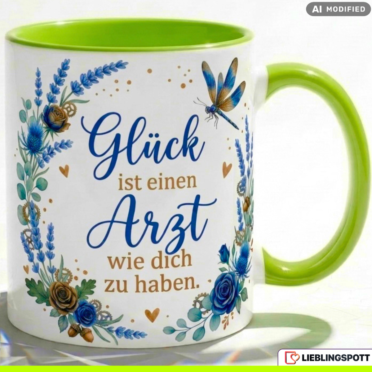 Arzt Tasse Spruch Glück Geschenk Danke Geburtstag Blau Becher 330ml