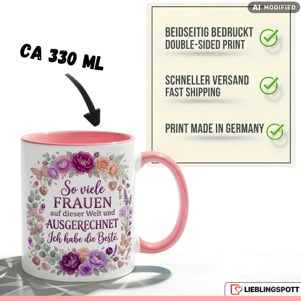 Frau Tasse Spruch Beste Geschenk Jahrestag Geburtstag Lila Becher 330ml