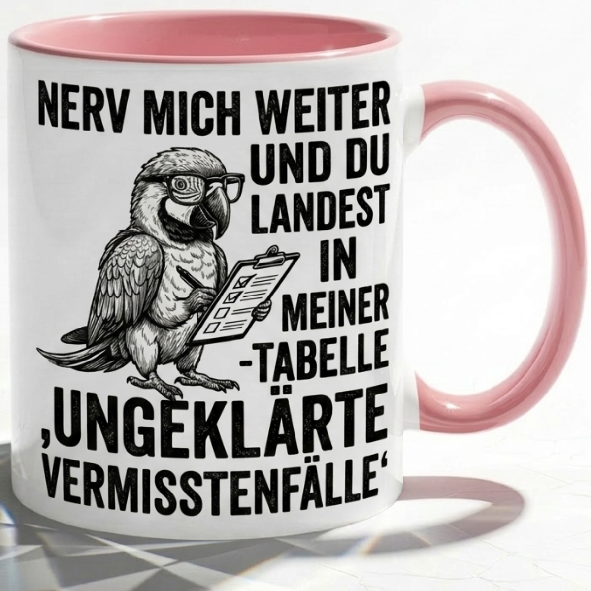 Lustige Papagei Tasse Spruch Nerv mich weiter und du landest in meiner Tabelle – Witzige Kaffeetasse Büro Arbeit Job Finanzen Controlling – Geschenk Kollegen – Keramik 330ml