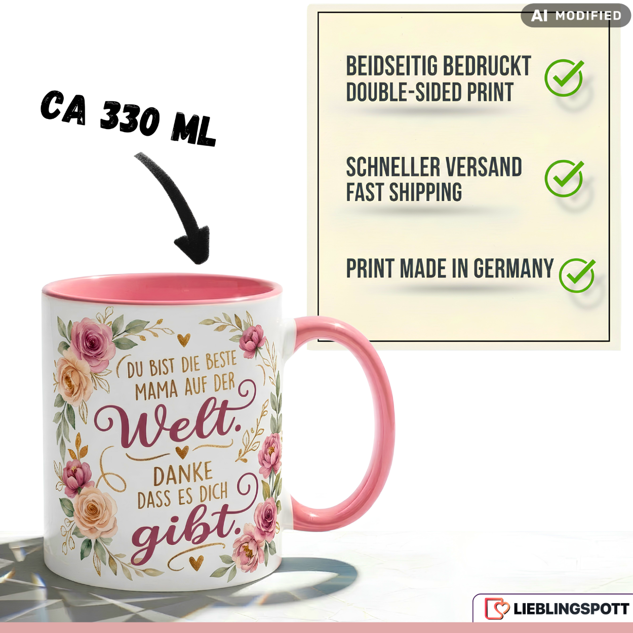 Mama Tasse Spruch Beste Welt Geschenk Danke Muttertag Rosa Becher 330ml