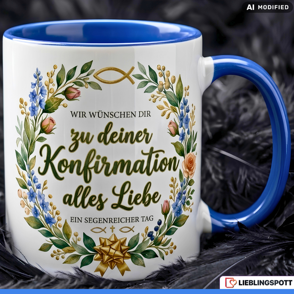 Konfirmation Tasse Spruch Geschenk alles Liebe Blauer Becher 330ml (Kopie)