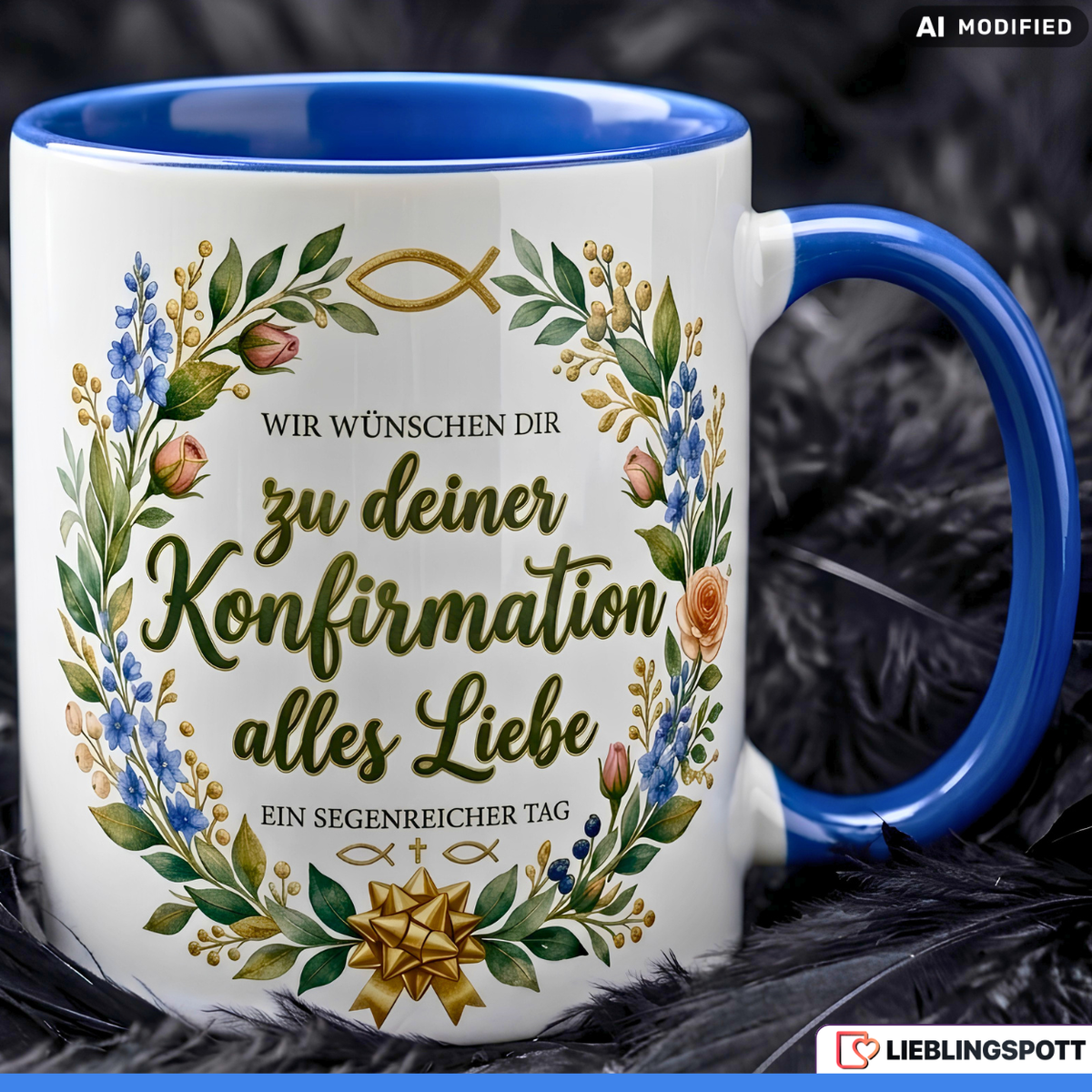 Konfirmation Tasse Spruch Geschenk alles Liebe Blauer Becher 330ml (Kopie)
