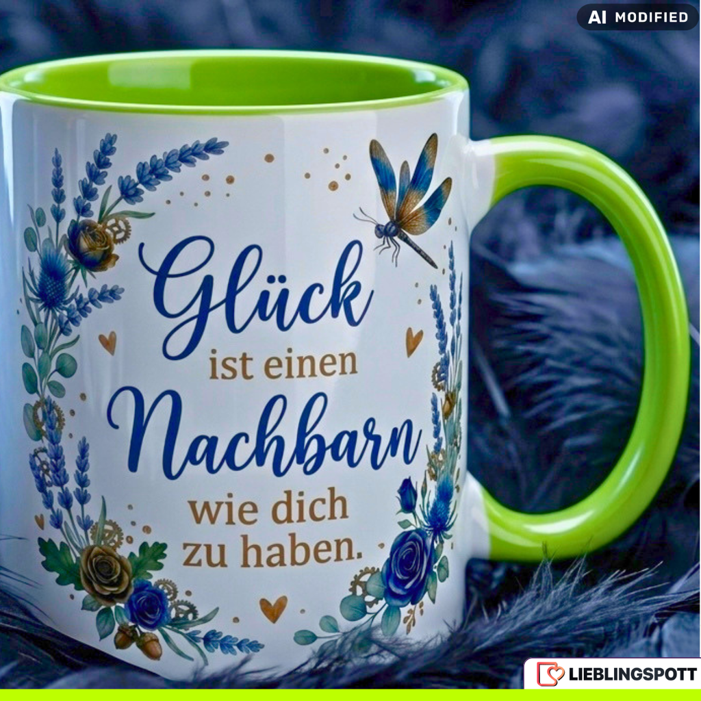 Nachbar Tasse Spruch Glück Geschenk Danke Geburtstag Blau Becher 330ml