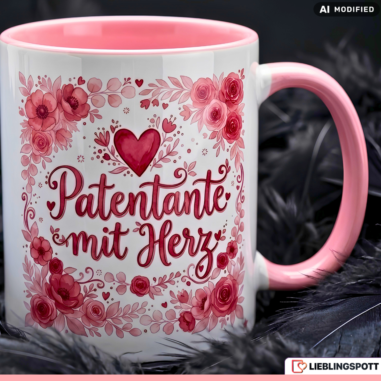 Patentante Tasse mit Herz Spruch Geschenk Geburtstag Rosa Becher 330mla