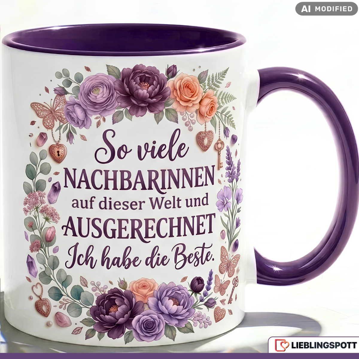 Nachbarin Tasse Spruch Beste Geschenk Danke Geburtstag Rosa Becher 330ml