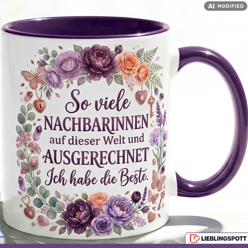 Nachbarin Tasse Spruch Beste Geschenk Danke Geburtstag Rosa Becher 330ml