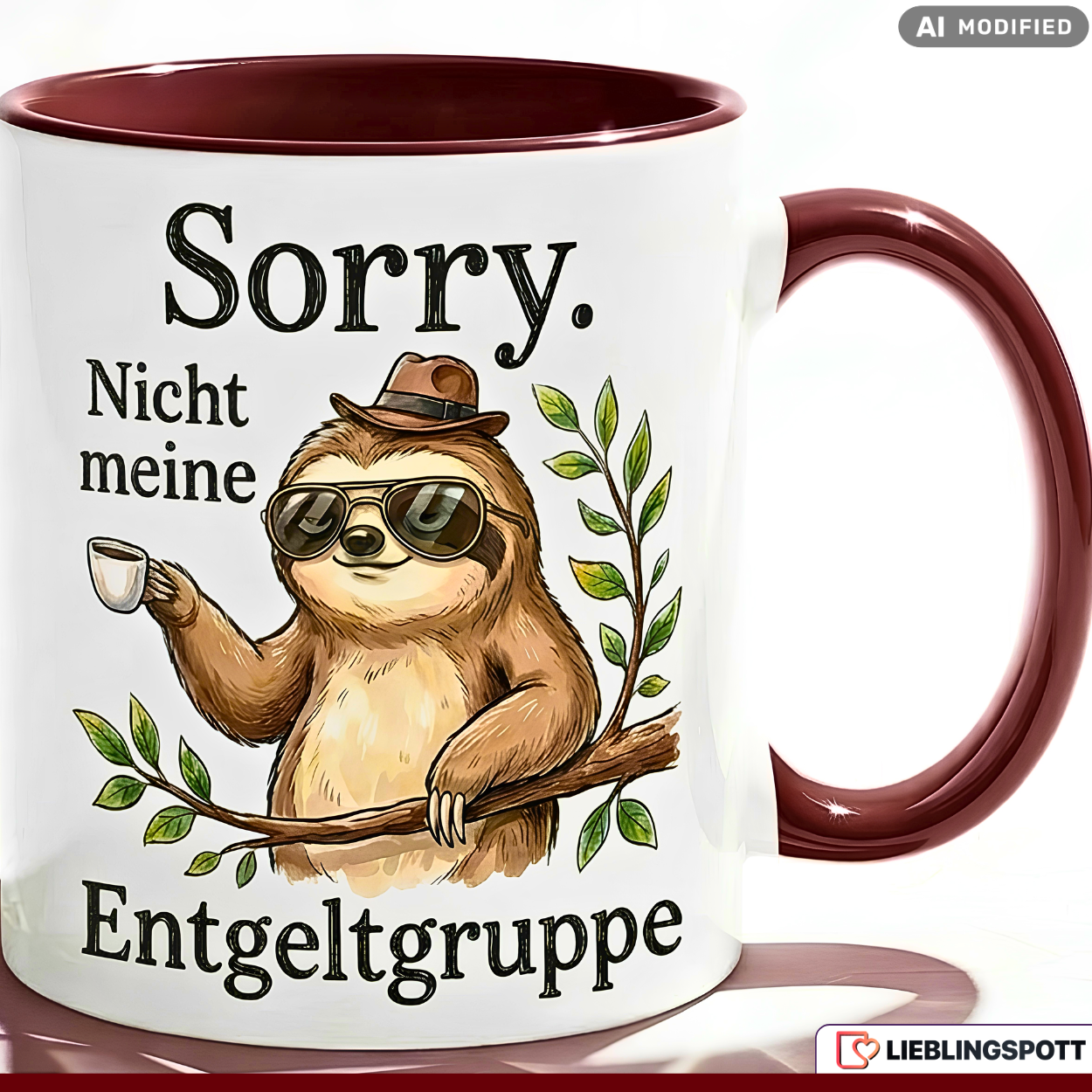 Faultier Tasse Spruch Büro Geschenke Entgeltgruppe TVöD Pinker Becher 330ml
