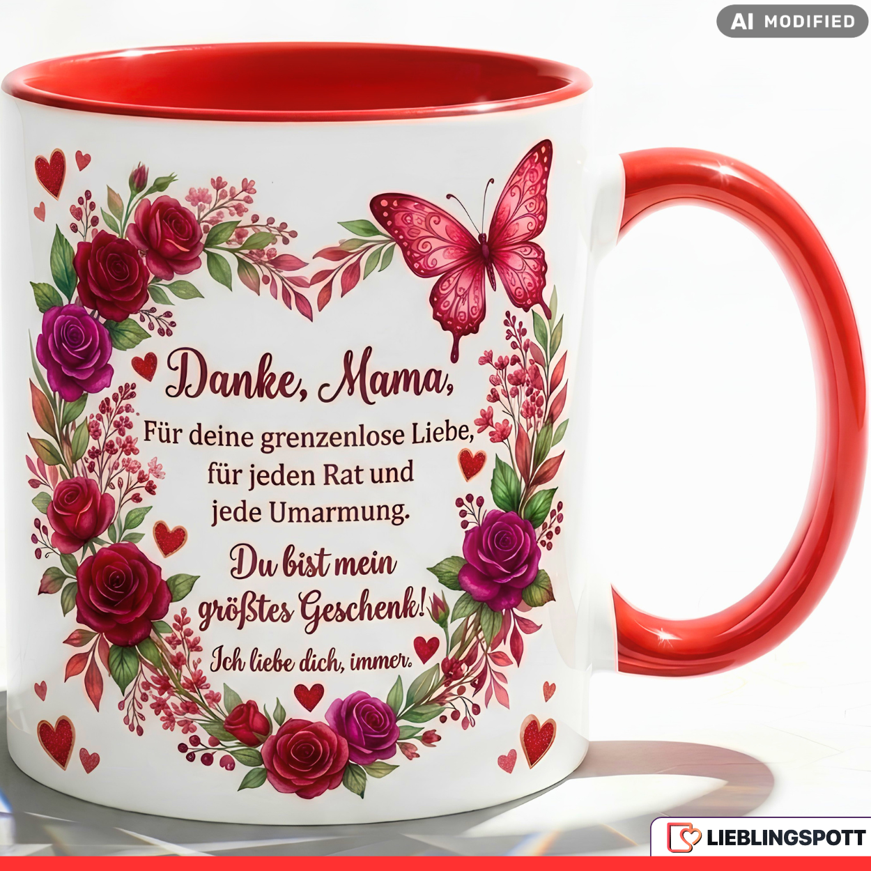 Mama Tasse Spruch Danke Geschenk Muttertag Geburtstag Rot Kaffeetasse 330ml