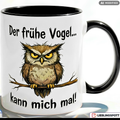 Eule Tasse Spruch Morgenmuffel Büro Geschenk Roter Becher 330ml