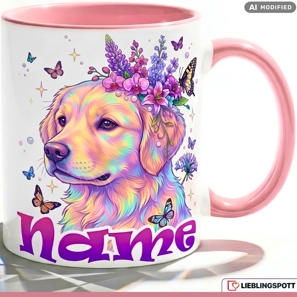 Hund Tasse Name personalisiert Geschenk Mädchen Rosa Becher 330ml