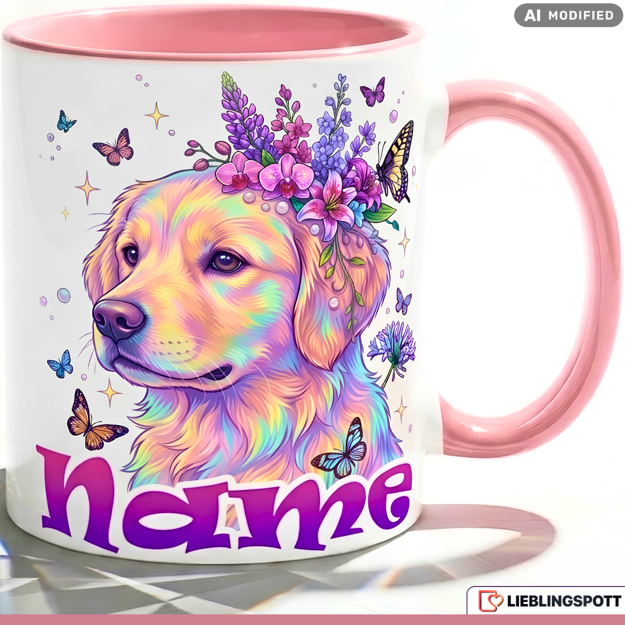 Hund Tasse Name personalisiert Geschenk Mädchen Rosa Becher 330ml