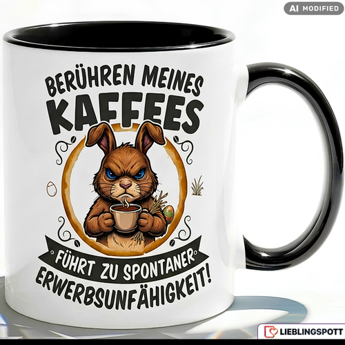 Funny Bunny Mug Saying Touching My Coffee Leads to Spontaneous Incapacity to Work – Humorous Coffee Mug Office Work Job Humor Morning Grump – Gift for Colleagues – Ceramic Mug 330ml